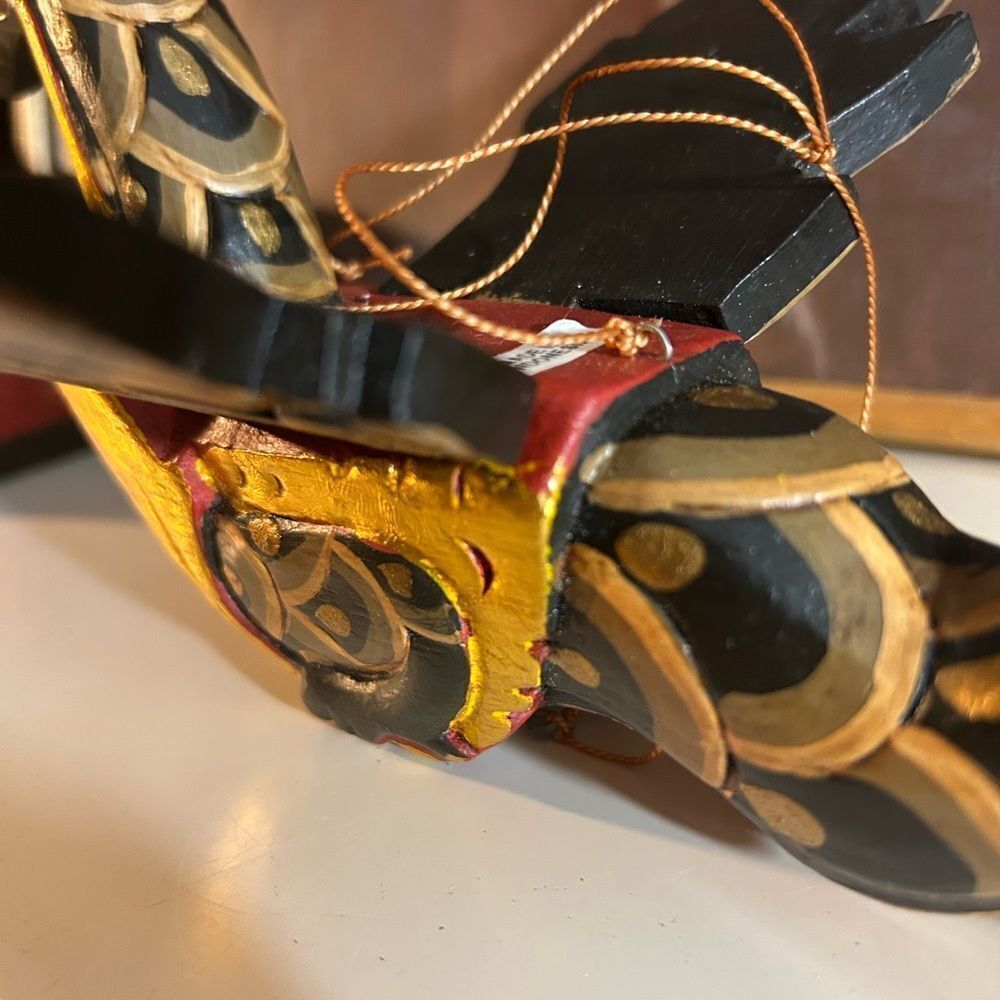 Vtg 90s 11.5" Dragon Naga Flying Hanging Green/Gold Handmade Wooden Bali Folkart - Picture 4 of 15